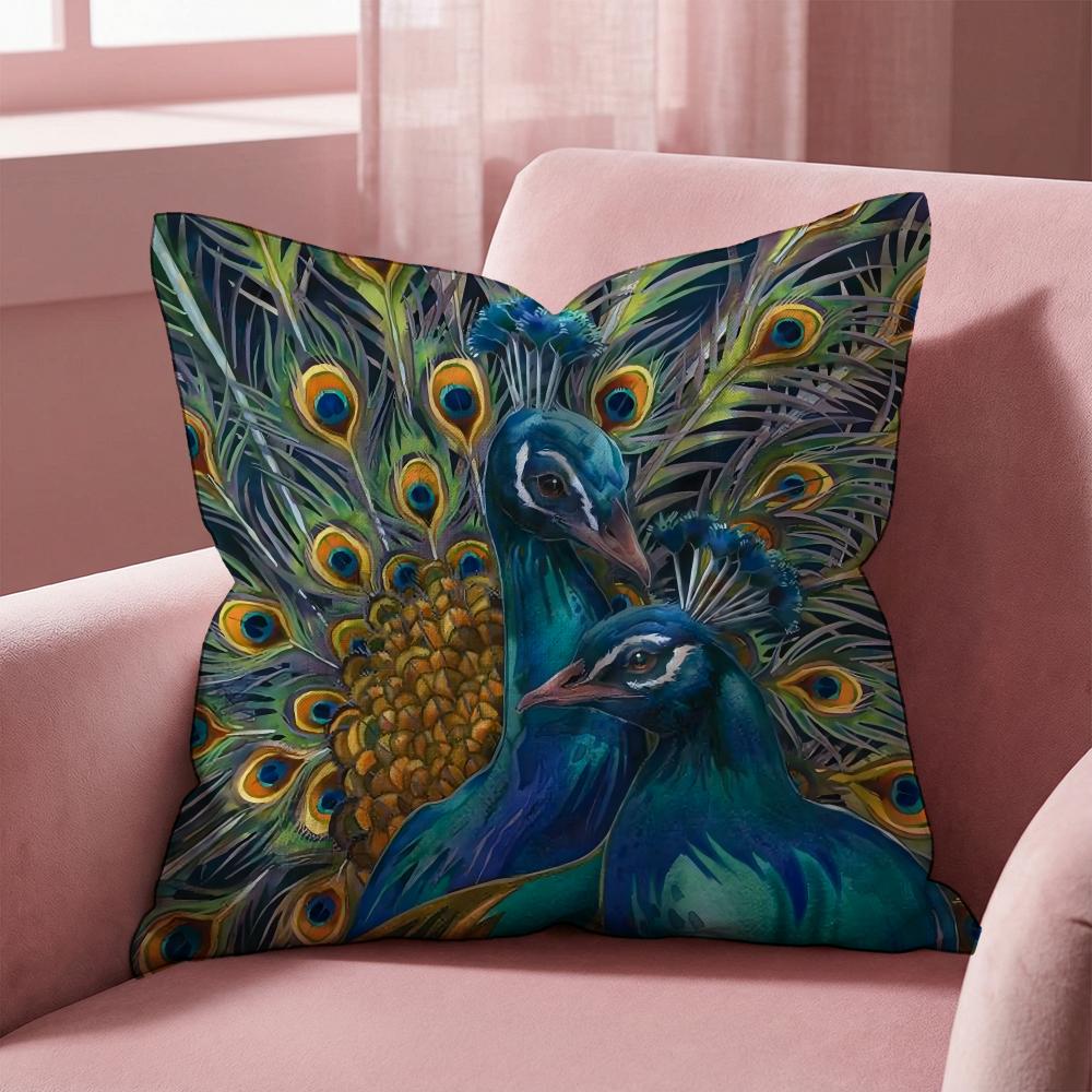 Peacock Cushion Cover Multi-Scene Pillow Cover for Home & Car - Reversible, Soft & Durable for Daily Use