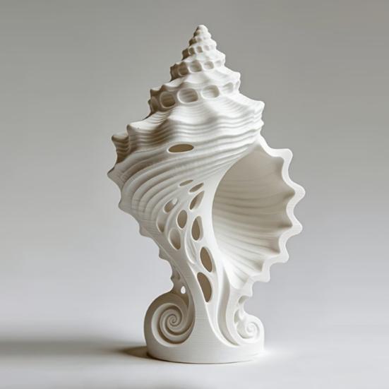 White Conch Shell Figurine, 3D Printed Nautical Coastal Tabletop Ornament for Living Room, TV Stand, Bookcase Shelf, Cabinet Decor