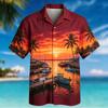 Vibrant Tropical Coastal Print Short Sleeve Shirt Casual For Men ,suitable For Daily Wear With Scenic And Relaxed Charm