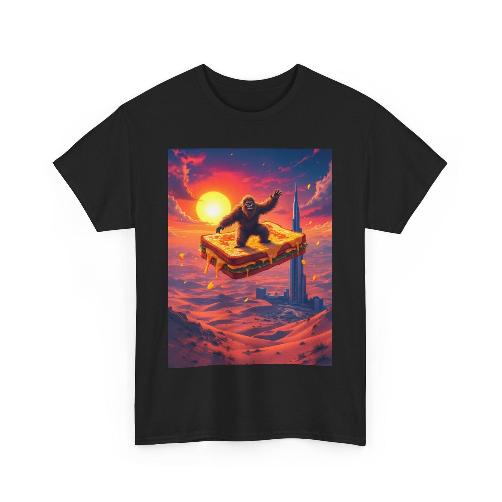 Bigfoot Riding Flying Grilled Cheese Sandwich T-Shirt Graphic Tee Food Lovers M