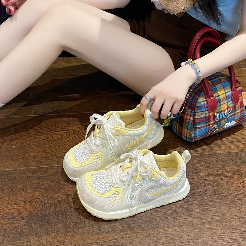 

Mesh breathable Forrest Gump shoes women s 2025 summer new thick-soled heightening casual sports shoes versatile soft-soled German training shoes 35 жёлтый