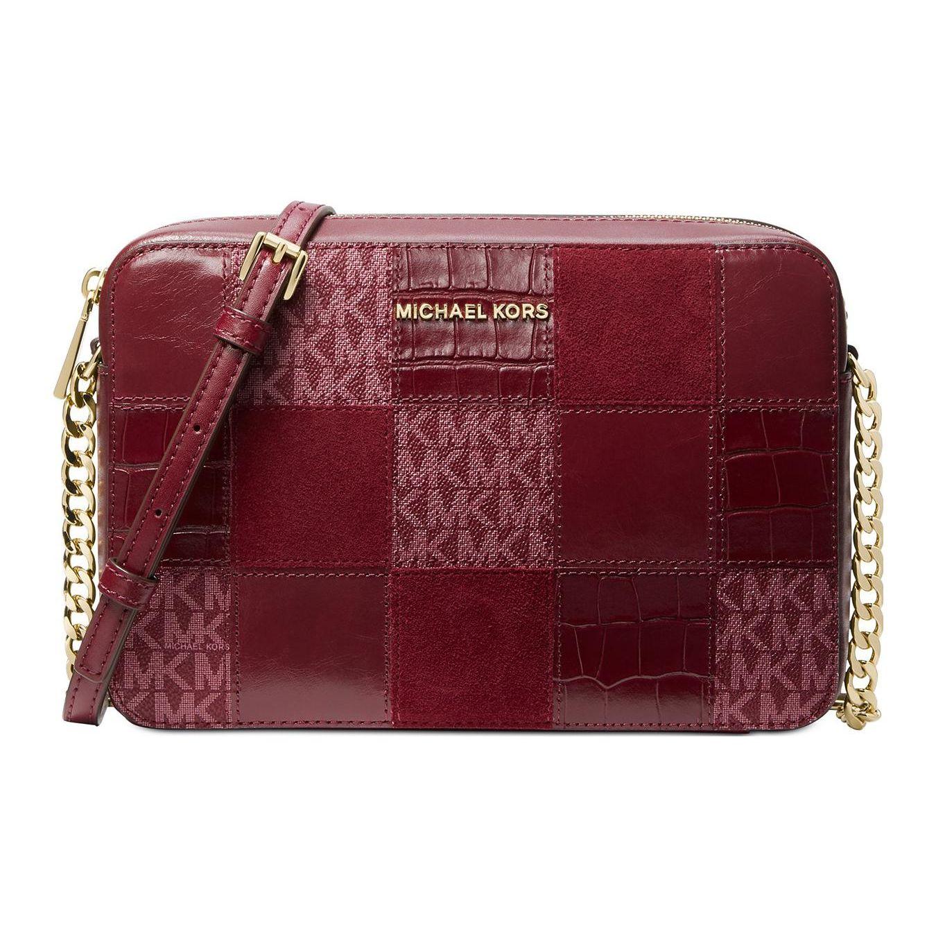 

Michael Kors MK Jet Set Classic Checkerboard Print PVC And Polyester Camera Bag Women Shoulder Bag Plum 32F1GJ6C30-DK-BERRY Basic Set (Bag+Dust Bag)