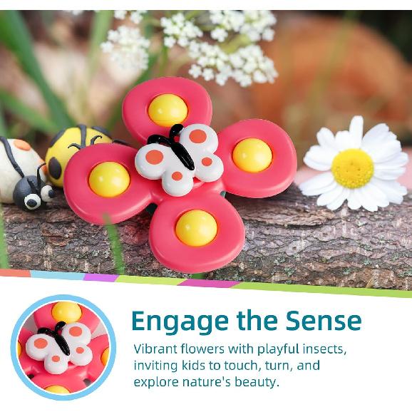 LiKee Strong Suction Cup Fidget Rotating Sensory Bath Toys for Baby, Airplane Car Travel Table & Window Toys for Toddler Boys and Girls, 12+ Months
