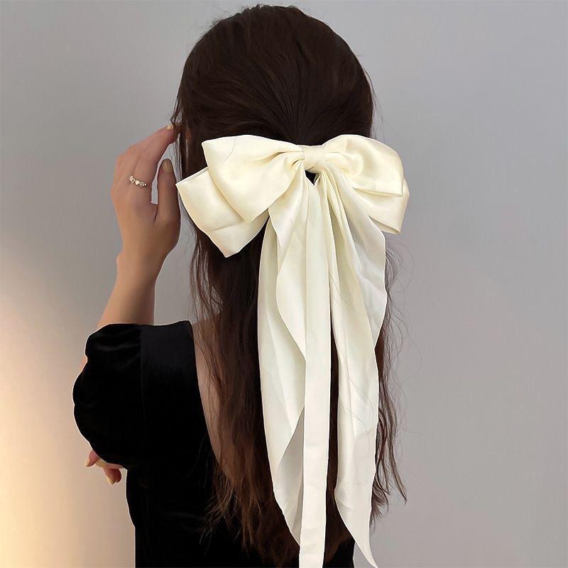Elegant Solid Large Bow Ribbon Hair Clip for Women Girl Sweet Headbands Soft Satin Hairpin Hairgrip Fashion Hair Accessories