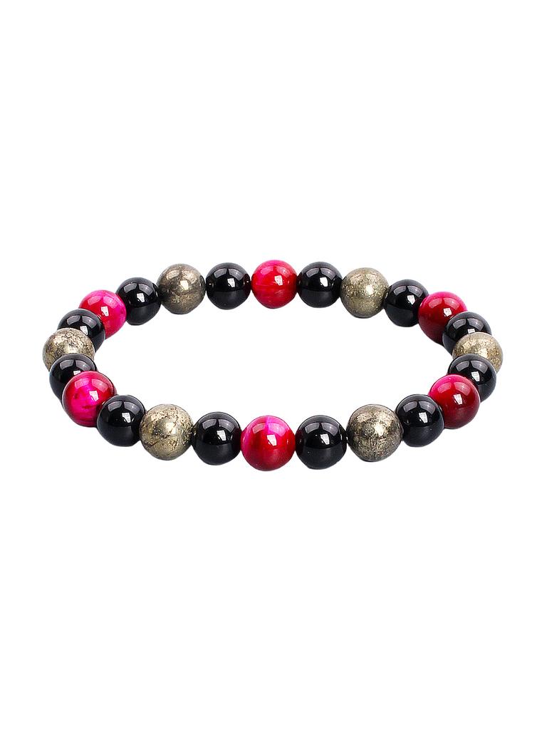 Triple Protection Natural Stone Beads Bracelet Tiger's Eye for Courage Obsidian for Grounding & Pyrite for Wealth Health Jewelry