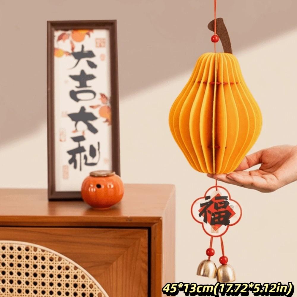 Gourds Shape New Year Decoration Red Felt Gold Bell Greeting 3D Felt Pendant  Shop Decoration