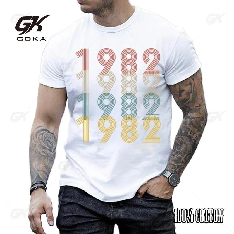 Vintage 1982 Print Tshirt Men Fashion Short Sleeve Round Neck Tshirt Cool Graphic Print Shirts S