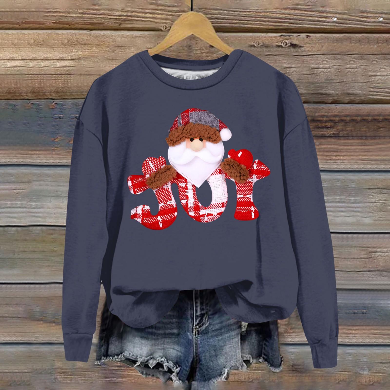 

Женская модная рождественская свободная толстовка с длинным рукавом и круглым вырезом с мелким принтом M