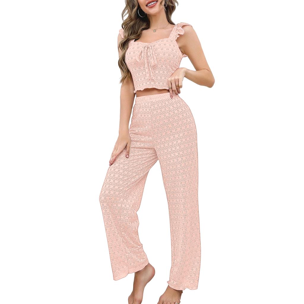Damen Farbe Lässiges Oberteil und Hose Mode Zweiteiliges Set