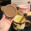 Niedlicher Cartoon Bär Waffel Keramikbecher mit Deckel Löffel Hochwertig Aussehende Büro Kaffeetasse Souvenir