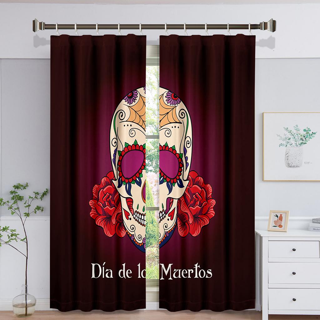 Fertige Luxus Totenkopf Sonnenschutz Dünne Fenstervorhänge Für Kinder Schlafzimmer Wohnzimmer Badezimmer Küche Tür Flur Heimdekor 2 Stück