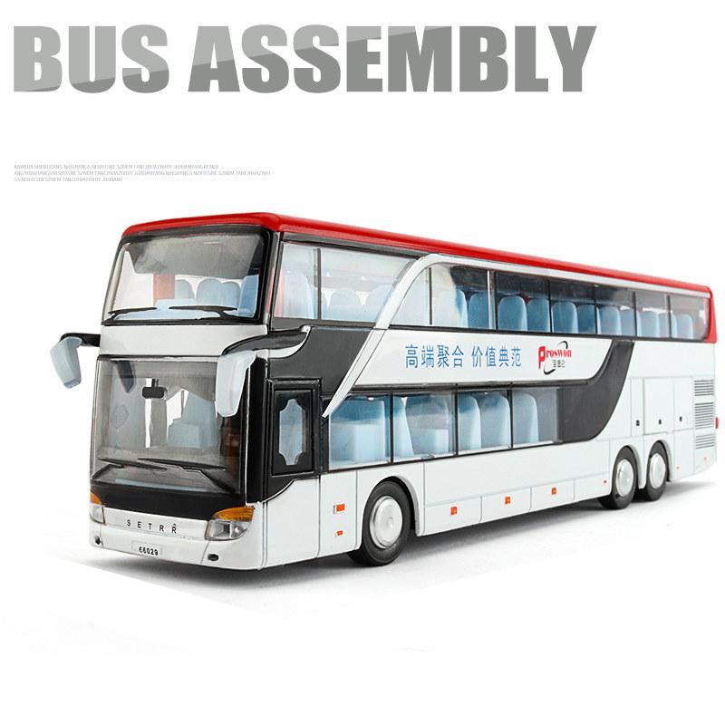 Electric Tourist Toy Traffic Bus Alloy Passenger Car Model Diecast Simulation Metal Toy Business Bus Model Sound Light Kids Gift