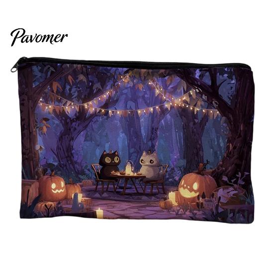 Wear-resistant Storage Bag Bag, with Smooth Zipper, Thickened Polyester Large Capacity Reusable Cosmetic Halloween Witch Pumpkin Pattern Printed Pouch