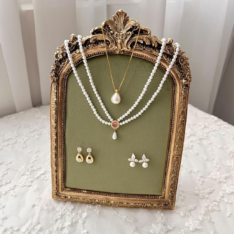Vintage Inspired Earring Necklace Display Stand Flannel Lined Resin Frame Jewelry Organizers For Home Store Decoration