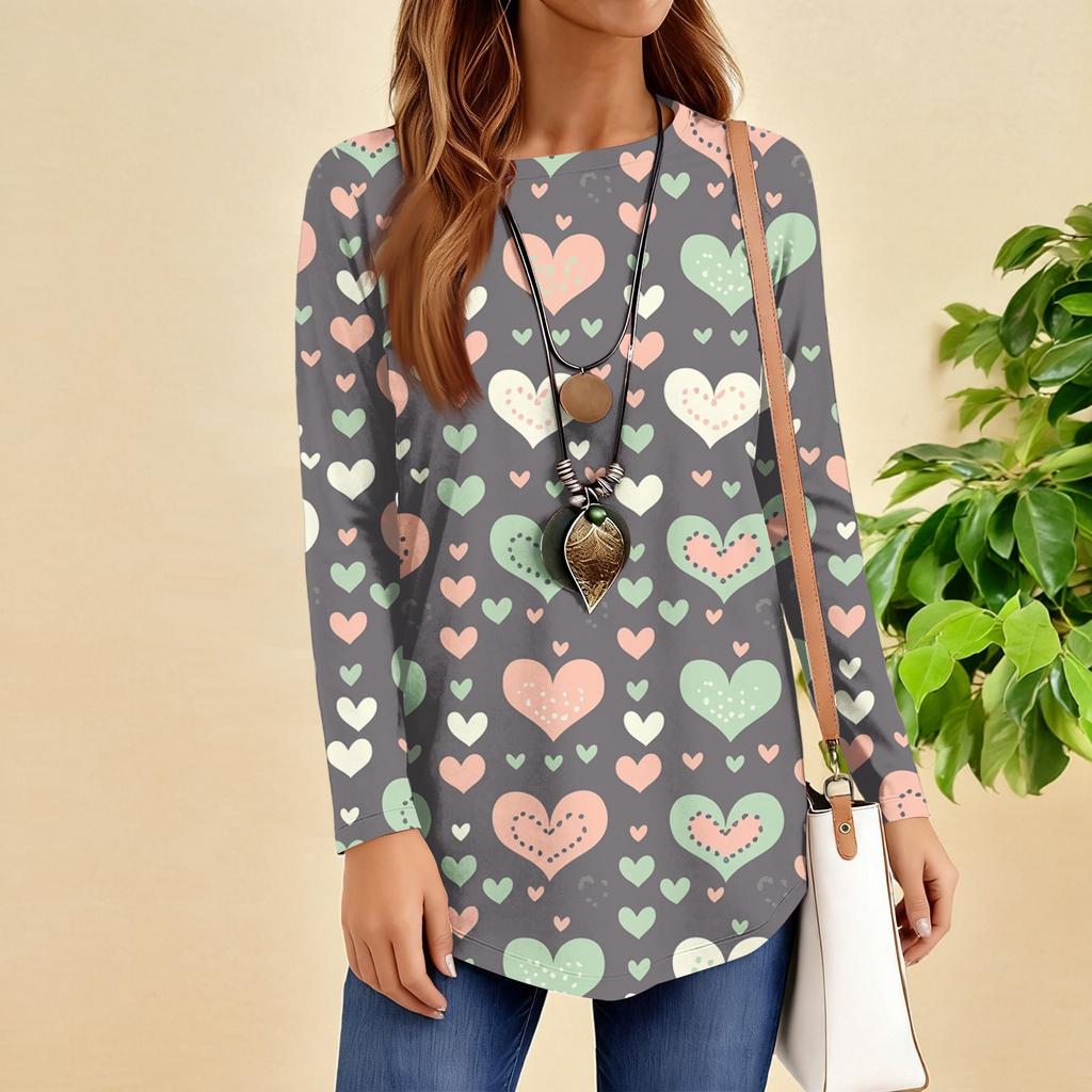 Women's Loose Round Neck Raglan Sleeve Printed Long Sleeve T-Shirt Pullover