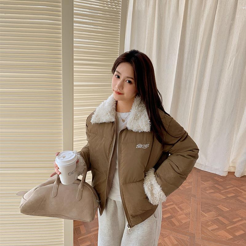 Winter New Lamb Wool Lapel Cotton Clothes Women's Retro Short Cotton Clothes Bread Clothes Student Coats Tide