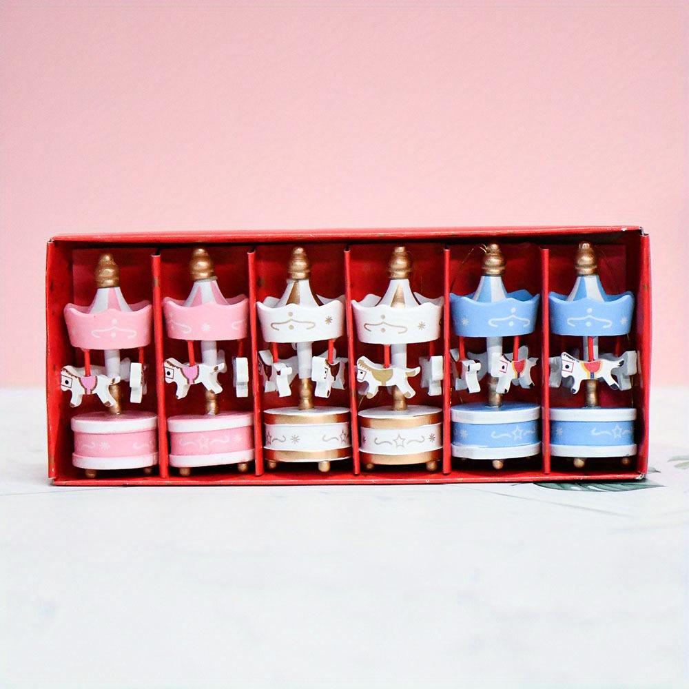 Christmas Wooden Carousel Horse Miniature Ornaments Christmas Tree Hanging Pendants New Year Gift Toy For Kid Home Party Decor