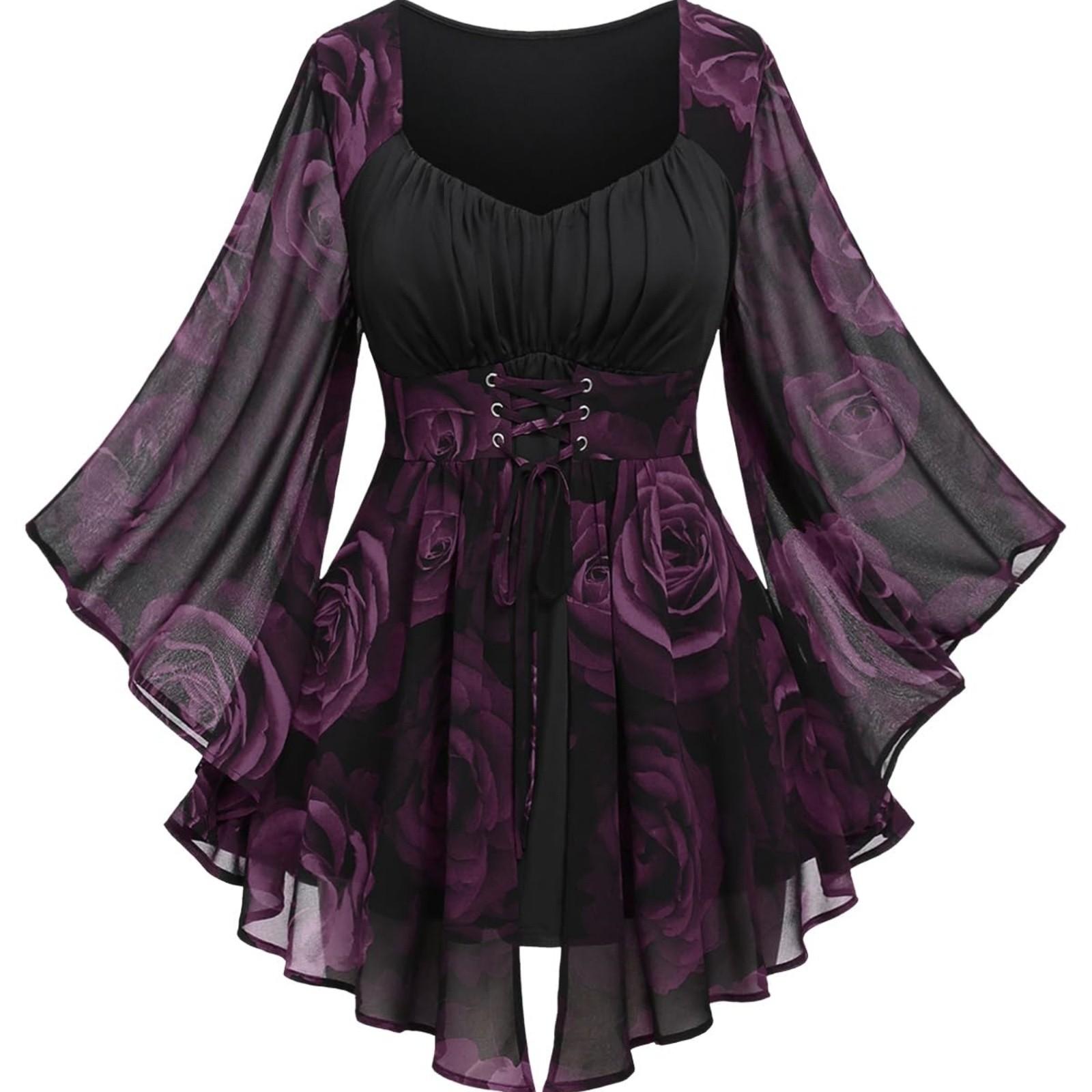 

Модные женские топы больших размеров с розовым принтом, кулиской, нерегулярными рукавами, средней длины XXXXXL