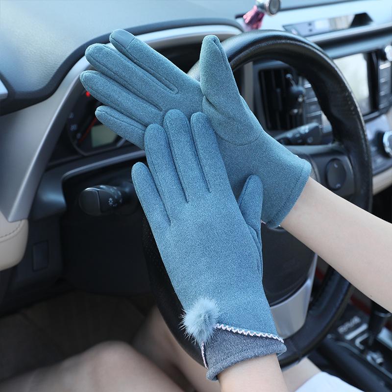 German Velvet Gloves, Warm Ladies Autumn and Winter Students Korean Version of Cute Cycling and Driving Touch Screen Thin Gloves