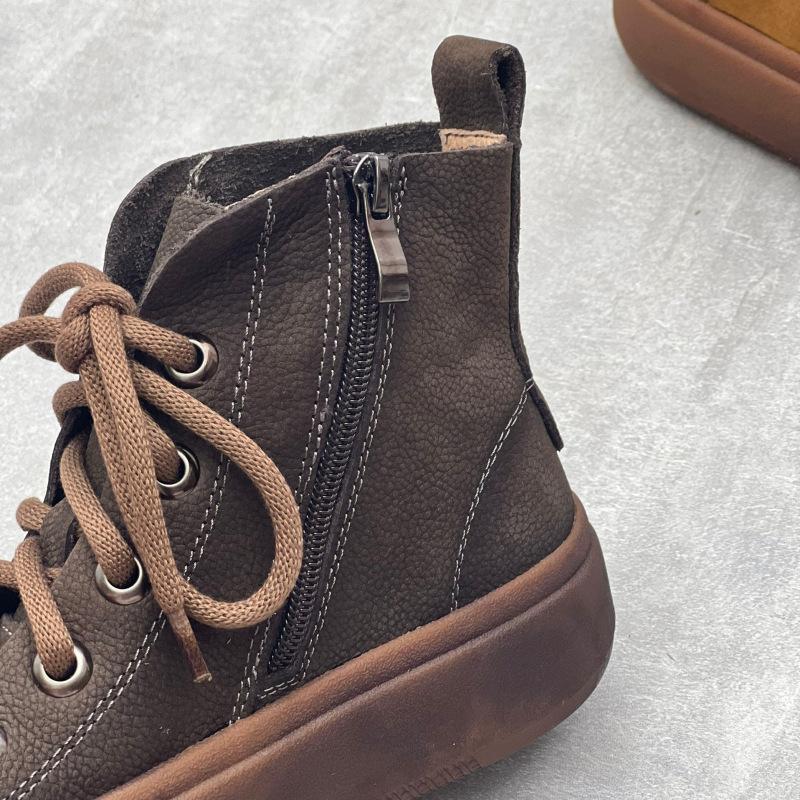 Johnature Vintage členkové čižmy z pravej kože s hrubou podrážkou, ležérne čižmy z hovädzej kože, dámske ploché topánky na platforme