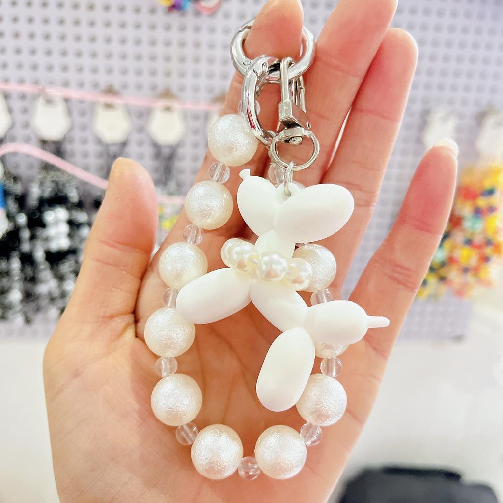 Colorful Beaded Flower Keychain, Kawaii Acrylic Flower Bag Charm with Clip