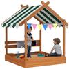 Sabbiera con Protezione Solare, Design Casa Giochi, con Set di Giochi, Legno Massiccio Trattato, 124 x 116 x 146 cm, Verde
