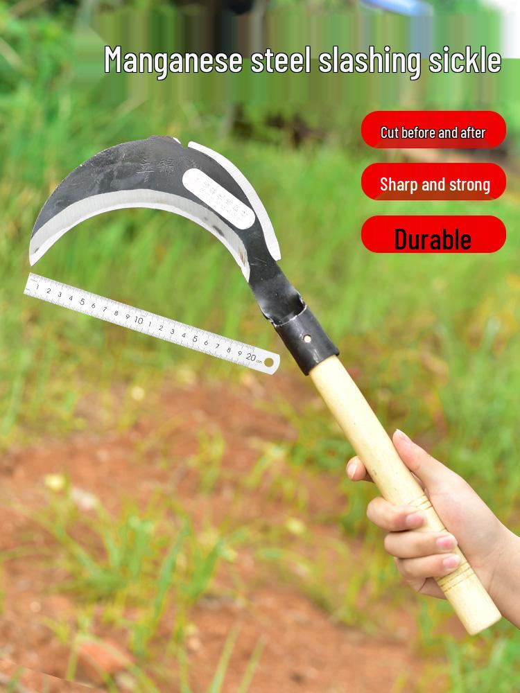 Large Outdoor Manganese Steel Weed Scythe - Long Handle Sickle for Grass Cutting and Corn Harvesting