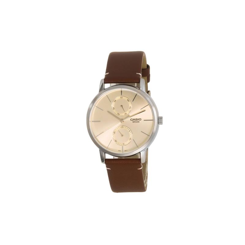 

Casio STANDARD series 50 meters waterproof quartz movement leather strap Japanese and Korean watch men s watch gold dial MTP-B310L-9A золотий
