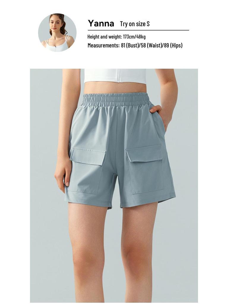 Women's High-Waist Loose-Fit Sports Shorts: European & American Style, Elastic, Wide-Leg, Hip-Lifting, 4-Inch