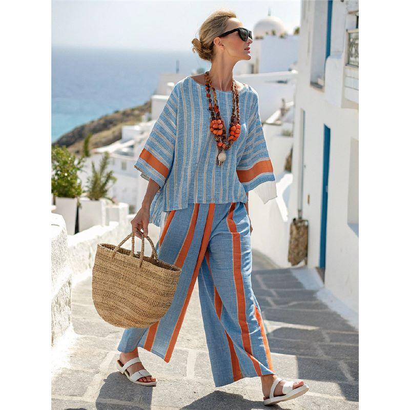 Y1 Short Sleeve Shirt Set Fashion Digital Printing Women's Loose Crew Neck Top High Waist Pants Two-piece Set