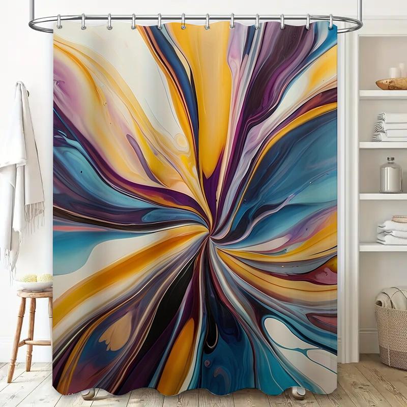 Abstract Art Shower Curtain Waterproof Bathroom Decor Custom Size Available 180x240cm Multicolored Flower Pattern Print.