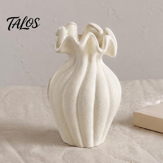Wavy Neck Vase for Dried Flowers Modern Flower Vase, Minimalist Holder, Decorative Ribbed Texture with Unique Dining Table Rim, Ideal Fresh