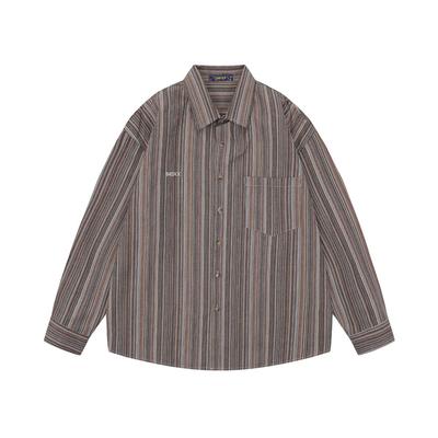 Volné jednoduché párové streetwearové retro košile s vertikálním pruhem a dlouhým rukávem pro muže a ženy