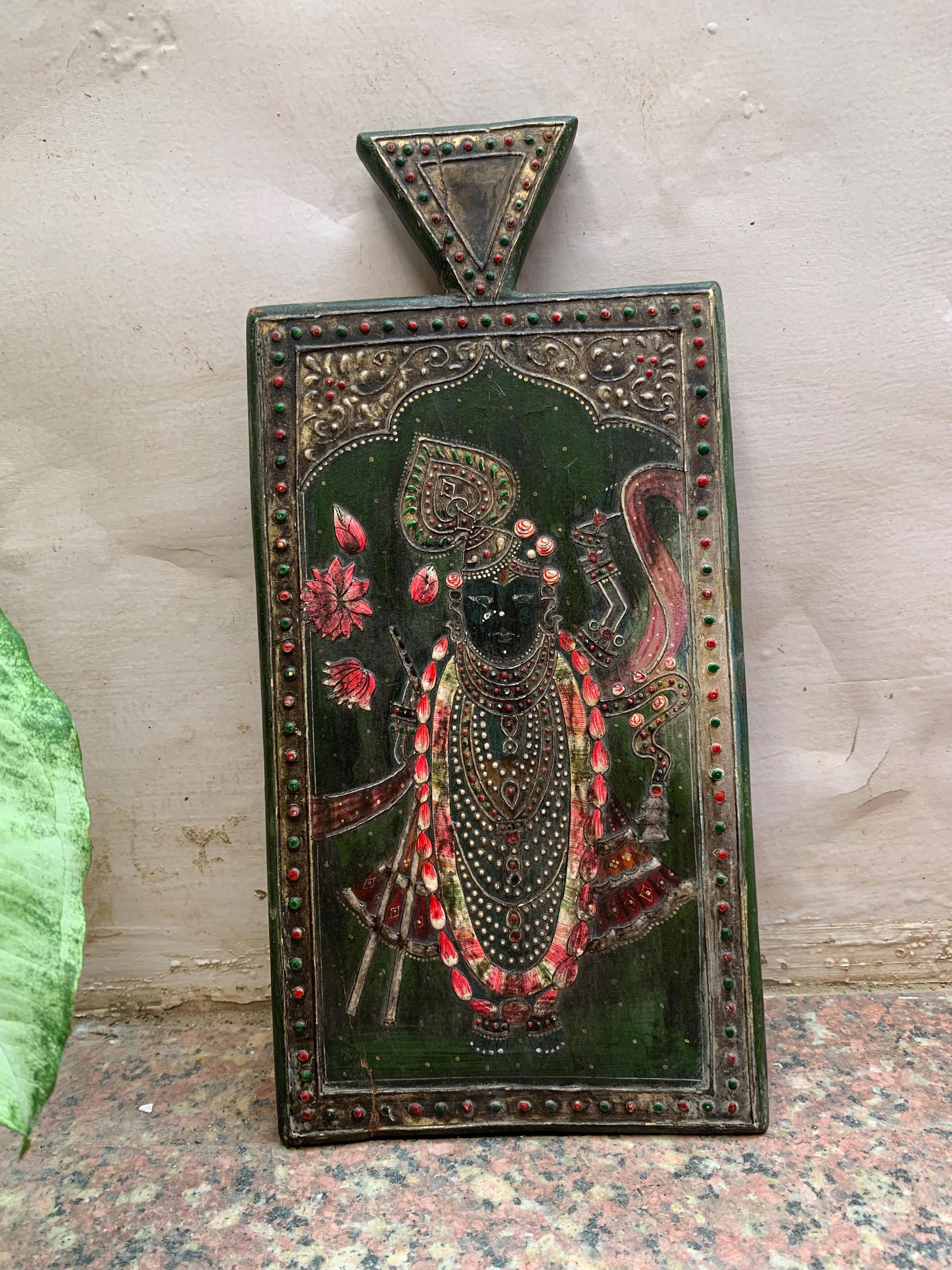 

Vintage Dwarkanath Ji Print: Indian Wooden Framed Wall Hanging 16” X 8” X 24” (l x w x h) разноцветный