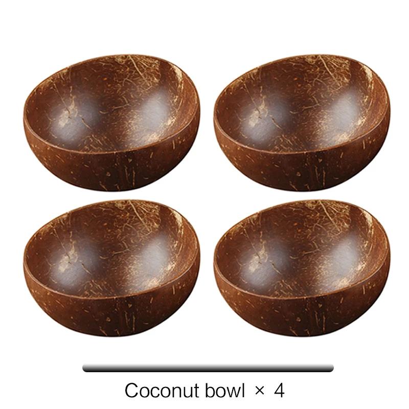 12-15cm Natural Coconut Bowl Set Wooden Salad Ramen Bowl Coconut Wood Spoon Set Coco Smoothie Kitchen Tableware Coconut Bowl