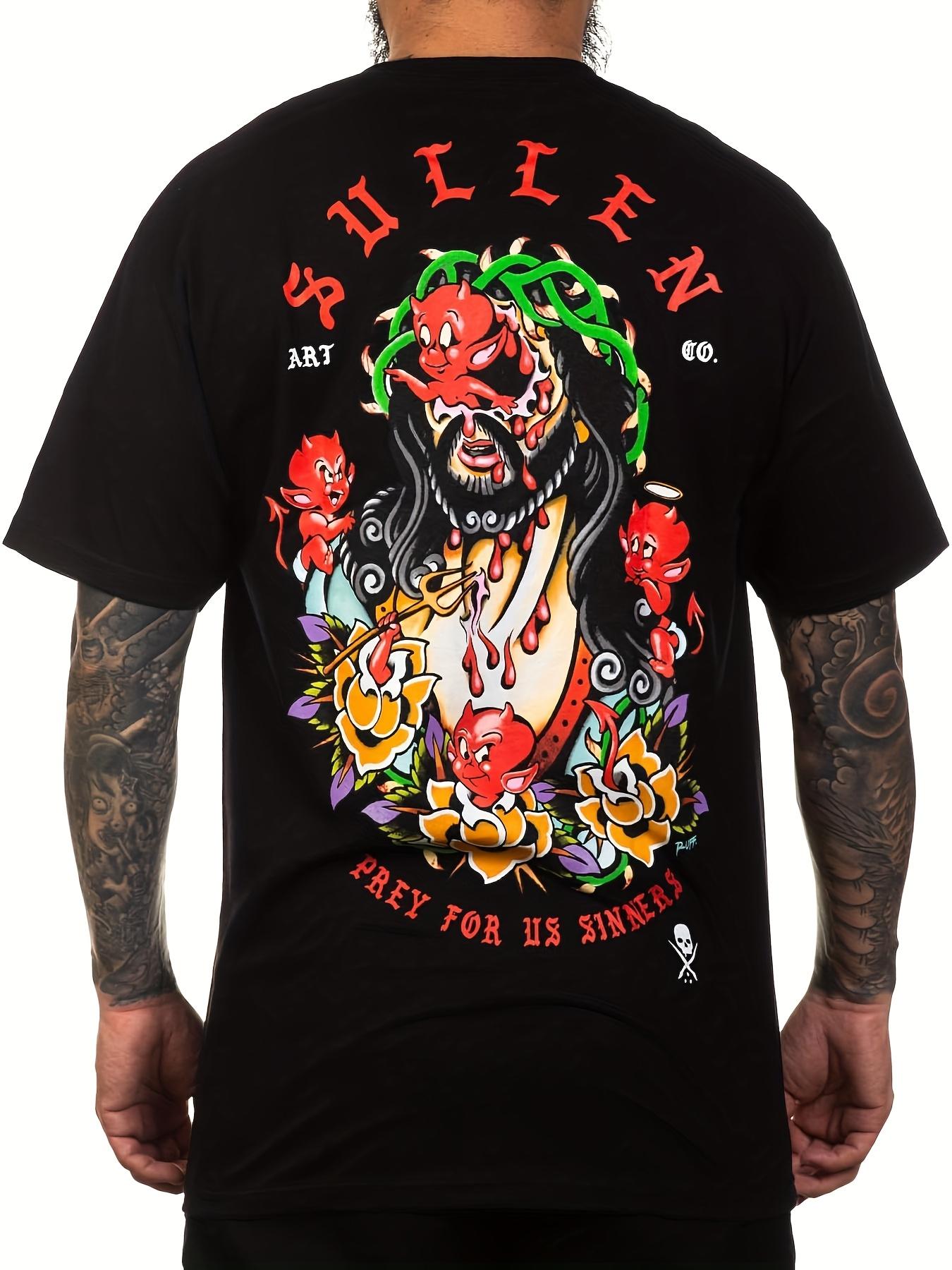 

Sullen Men s Sinner Artist Series Graphic Tattoo Lifestyle Short Sleeve Cotton Tee Black Casual Crew Neck Artistic Pretty 4XL