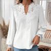Camicette e camicie a maniche lunghe con scollo a V, a tinta unita, casual, primavera-autunno, da donna