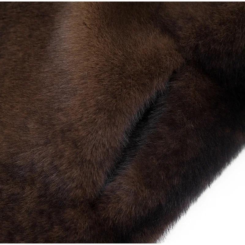 Dark Brown Faux Fur Long Coat - 2024 Winter Collection: Plush, Warm, and Thickened.