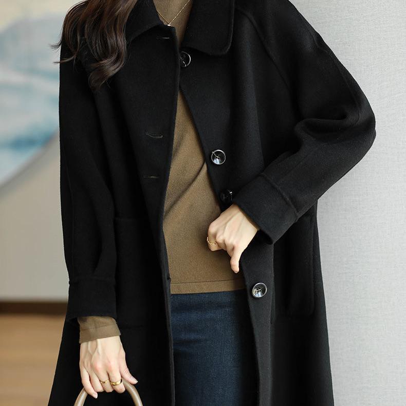 Dicker Wollmantel für Damen Koreanischer Stil Lockerer Schnitt Mittellang Elegant Mode Herbst Winter Neuankömmling Kleinere Größenfreundlich