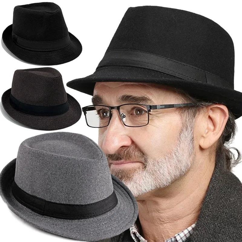 Men Winter Thick Warm Hats Gentleman Jazz Cap Classical Narrow Brim Top Hat Cold Weather Dress Hat
