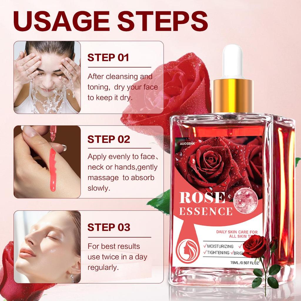 2 Stück - Reines Rosenöl mit Tropfer - Für Gesichtshautpflege, Spendet trockener Haut Feuchtigkeit, Ätherisches Öl für Gesichtsmassage, Premium-Geschenk für Frauen, Männer-15ml