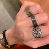 Vintage 5 Twisted Chain Pattern Open Ring for Women Men Gothic Blue Heart-Shaped Zircon Design Ring Y2K Punk Jewelry