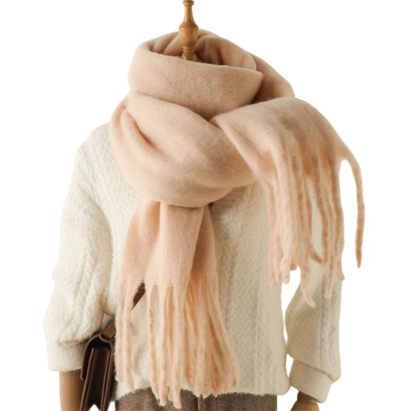 Long Tassels Neckerchief Solid Color Scarf Lightweight Yet Warm Headscarf Shawl For Casual or Formal Wear Daily