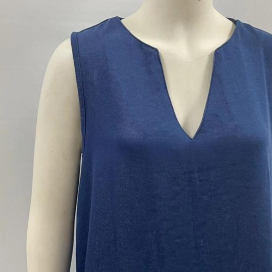 Women's Long Denim Dress Casual Loose Sleeveless V Neck Maxi Dress