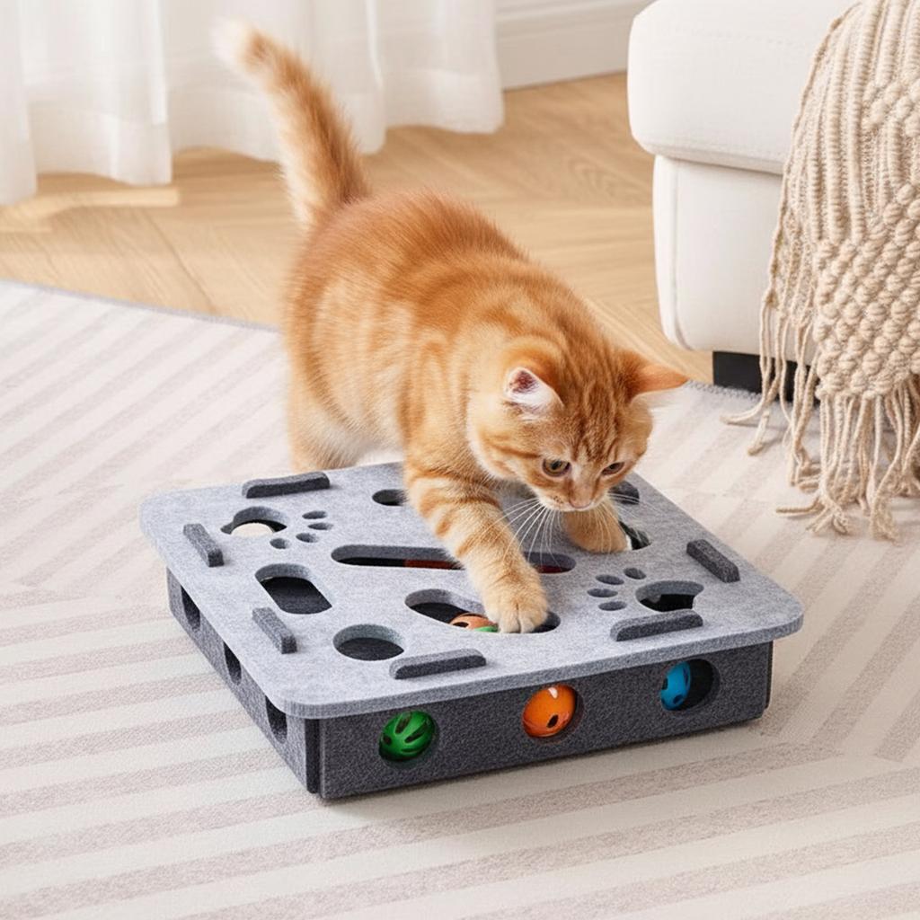 Cat Exercise Toy with Ball Cat Scratch Puzzle Enrichment Box Indoor Sports Entertainment Hunting Cat Toys for Indoor Cats