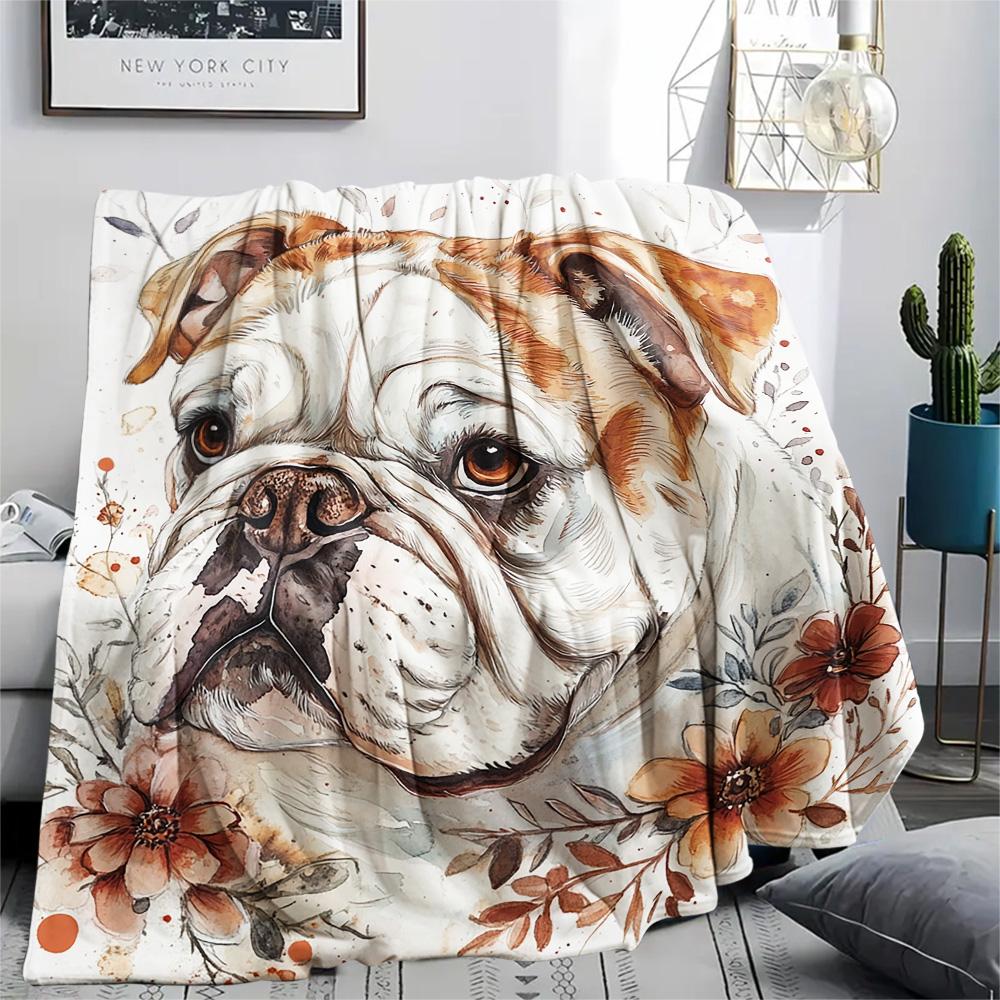 Bulldog Print Flannel Blanket, High quality Comfortable for All Seasons, Home Decor, Warmth and Comfort, Perfect for Christmas Gifts