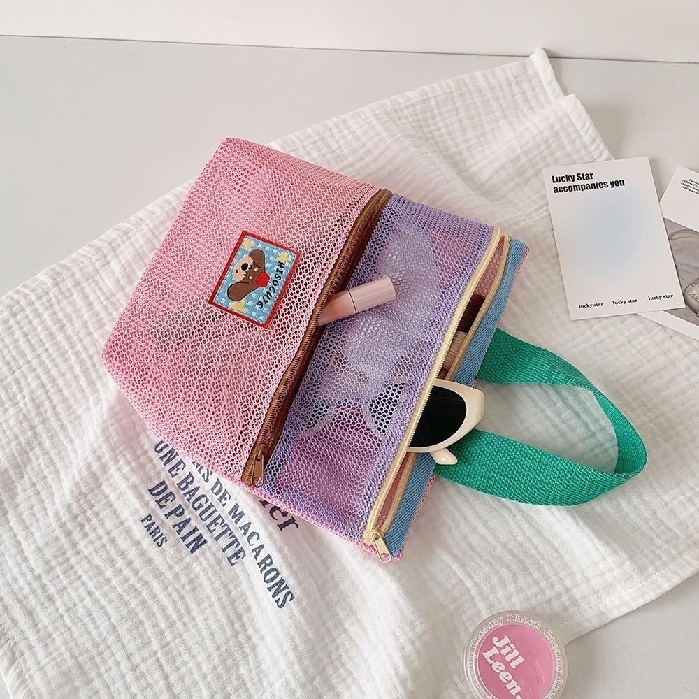 Casual Waterproof Mesh Tote Bag Multi-Pocket Large Capacity Makeup Handbag Multifunctional Lightweight Foldable Toiletry Bag