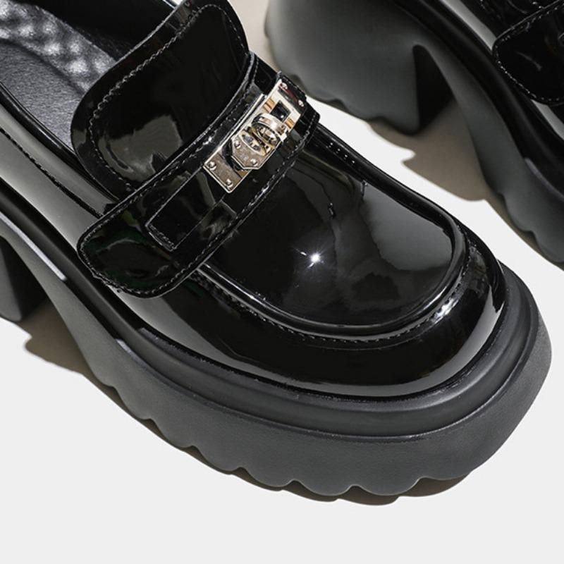 Black One Shoes Multi-Wear Small Leather Shoes Women's New Hundred Velcro British Style Small Leather Shoes