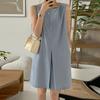 Women's Mid Length Round Neck Sleeveless Suspender Solid Color Cotton and Linen Fashionable Dress