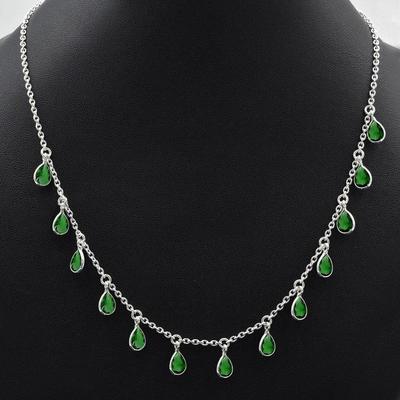 Colar de pedra preciosa criada em laboratório com esmeralda verde, joias artesanais, prata esterlina 925, presente para ela, presente exclusivo, joias de prata